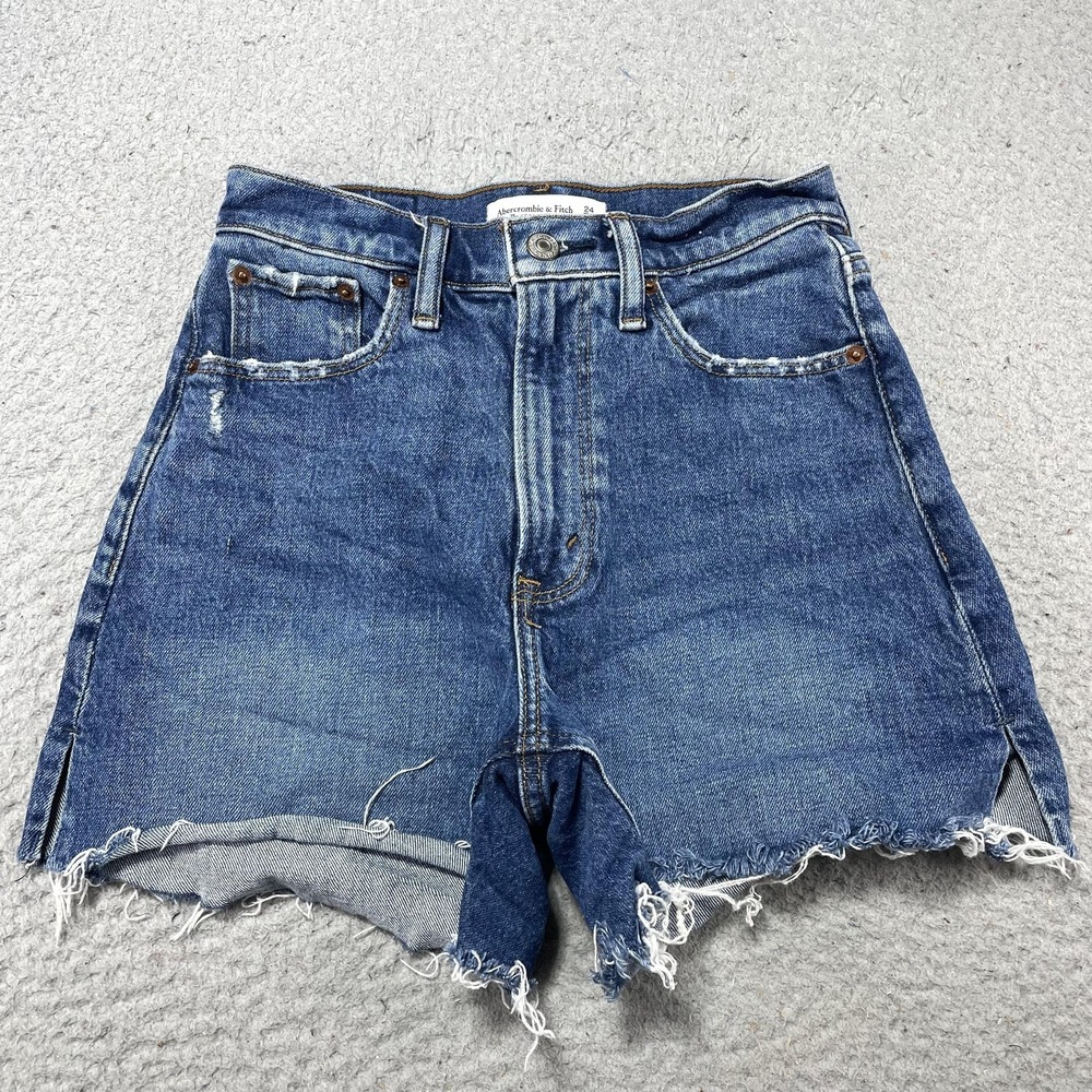Abercrombie & Fitch The 4" Mom Shorts Womens W24 Blue Denim High Rise Cutoff